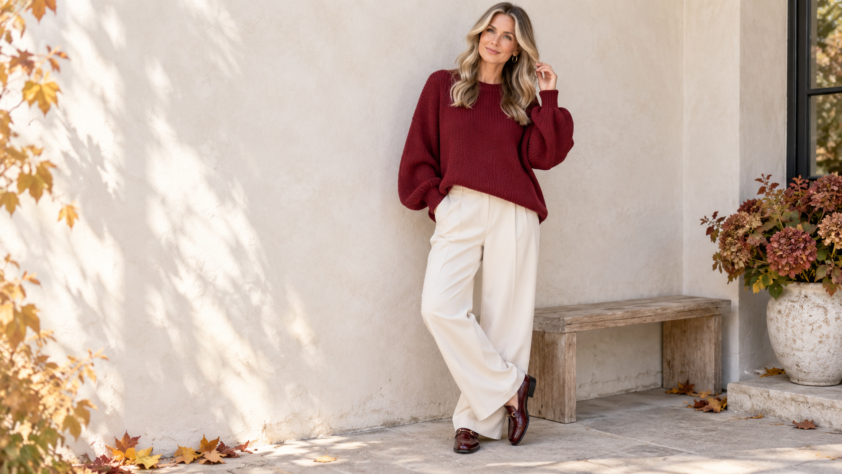 One Burgundy Sweater. Four Places to Be.
